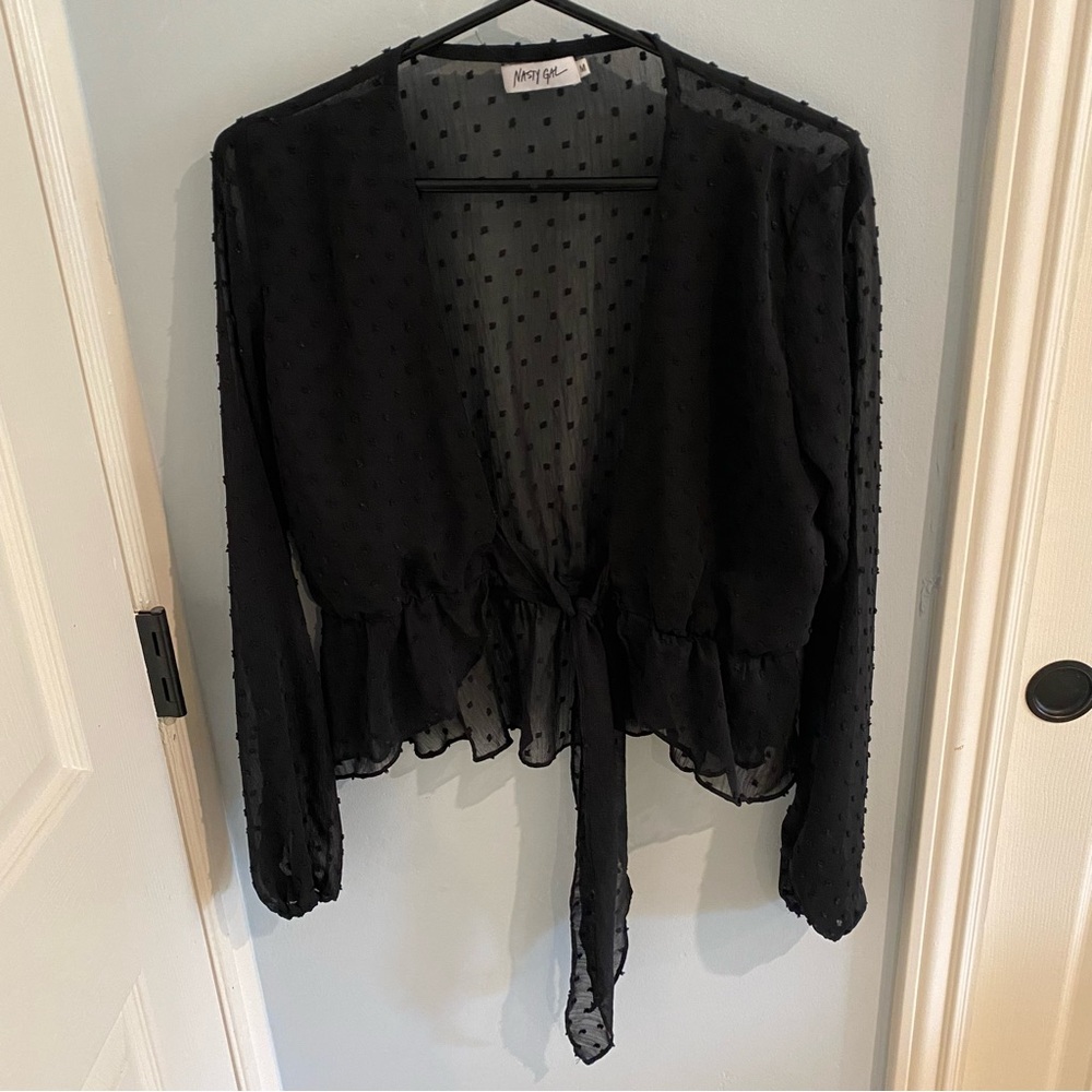 Black Sheer Tie-Front Top